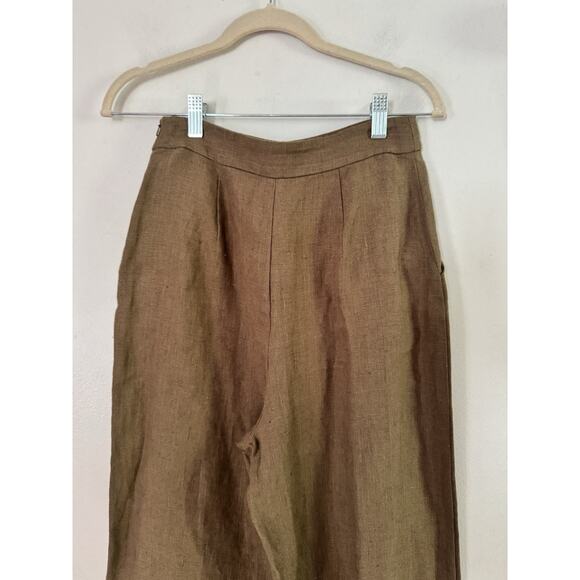 NWD Vetta Wide Leg Apron Linen Pants Size 2 Olive Green Cropped High Rise - Picture 6 of 11